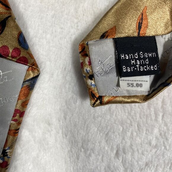 Oscar de la Renta Couture Men's Silk Tie Gold Pink Floral Wedding Guest Easter - Picture 4 of 5